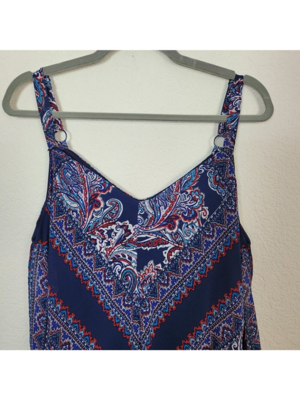 Luxology Bohemian Navy Blue Red Paisley Handkerchief Midi Dress Sz 10 Gypsy - Picture 3 of 6